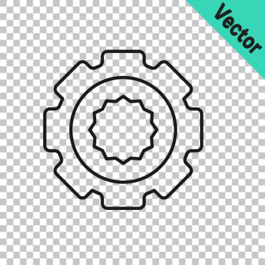 Siyah çizgi dişli simgesi şeffaf arkaplanda izole edildi. Çarklı teçhizat ayarları. İşçi sembolü. Vektör.