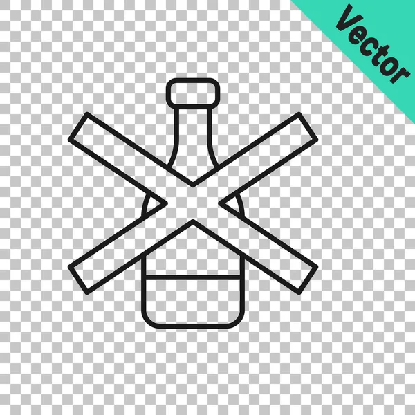 Black Line Alcohol Icon Isolated Transparent Background Prohibiting Alcohol Beverages — Image vectorielle