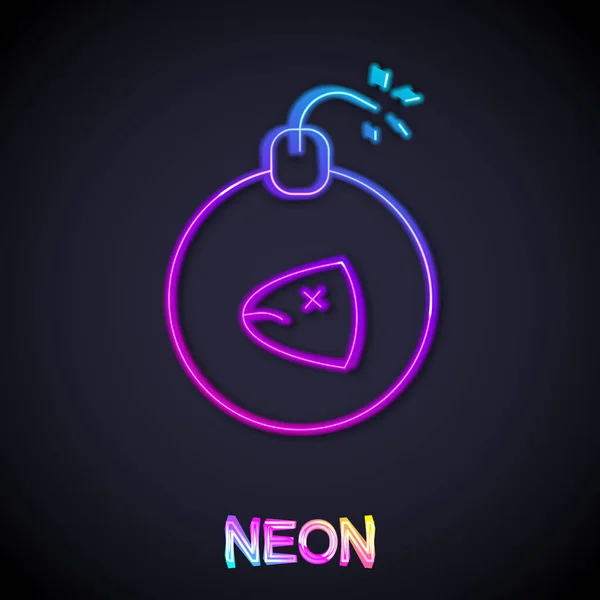 Žhnoucí Neonová Čára Bomba Připravena Explodovat Ikonu Izolovanou Černém Pozadí — Stockový vektor