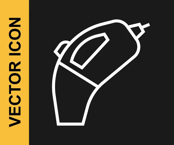 White Line Portable Vacuum Cleaner Icon Isolated Black Background Vector — Vetor de Stock
