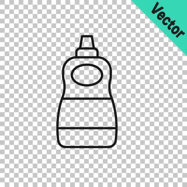 Черная Линия Посудомоечная Жидкость Значок Бутылки Изолированы Прозрачном Фоне Жидкое — стоковый вектор