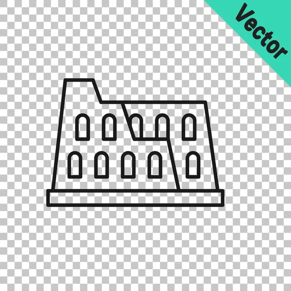 Coliseo Línea Negra Roma Italia Icono Aislado Sobre Fondo Transparente — Vector de stock