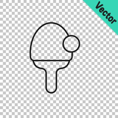 Masa tenisi ikonunu çalmak için siyah hat raketi şeffaf arkaplanda izole edildi. Vektör.