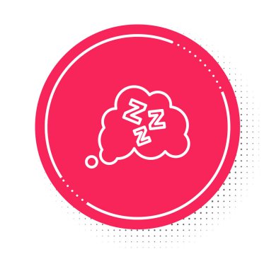 Beyaz çizgi Uykucu simgesi beyaz arkaplanda izole edildi. Uykucu Zzzz konuşma balonu. Kırmızı daire düğmesi. Vektör.