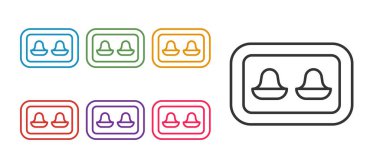 Set line Earplugs with storage box icon isolated on white background. Ear plug sign. Noise symbol. Sleeping quality concept. Set icons colorful. Vector.