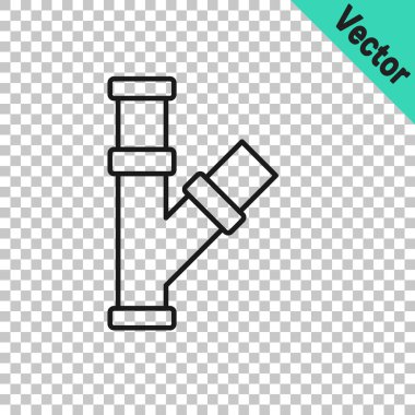 Siyah çizgi endüstrisi metalik boru ikonu şeffaf arkaplanda izole edildi. Tesisat boru hattının farklı şekillerde parçaları. Vektör.