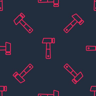 Kırmızı çizgi çekiç simgesi siyah arkaplanda izole edilmiş. Tamir için bir araç. Vektör.