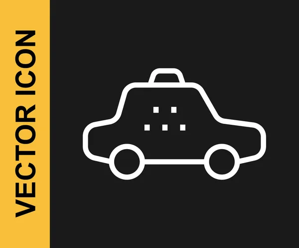 White Line Taxi Car Icon Isolated Black Background Vector — Stock Vector