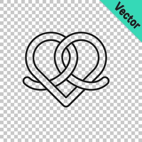 Línea Negra Pretzel Icono Aislado Sobre Fondo Transparente Pastelería Comida — Vector de stock