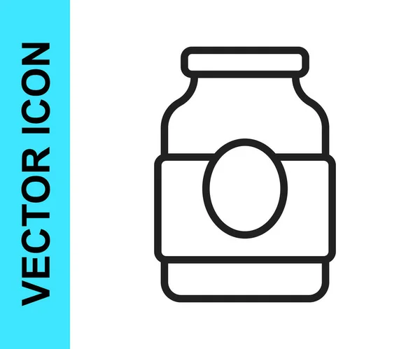 Black Line Jam Jar Icon Isolated White Background Vector — Stock Vector