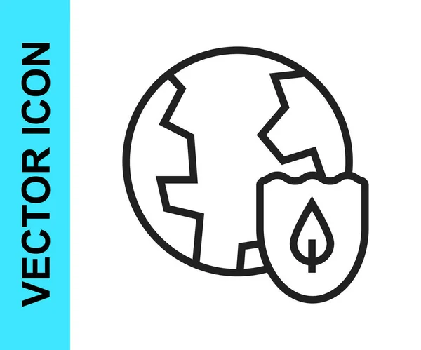 Tierra Línea Negra Con Icono Escudo Aislado Sobre Fondo Blanco — Vector de stock