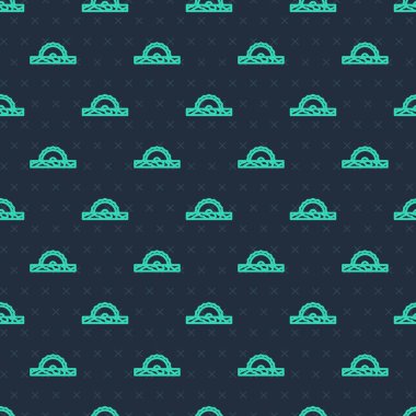 Çelik dişli disk ikonlu yeşil çizgili elektrikli testere mavi arkaplandaki pürüzsüz deseni izole etti. Tahta ya da metal kesmek için elektrikli el aleti. Vektör.