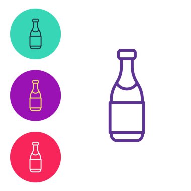 Beyaz arka planda izole edilmiş şampanya şişesi simgesi. Mutlu Noeller ve mutlu yıllar. Simgeleri renklendirin. Vektör.