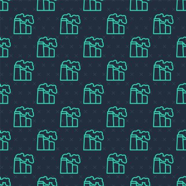 Yeşil Hat Petrol ve Gaz Fabrikası ikonu mavi arka planda izole edilmiş pürüzsüz desen. Vektör.