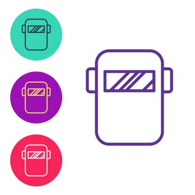 Beyaz arkaplanda koruyucu kaynak maskesi simgesi izole edildi. Koruyucu giysi ve alet işçisi. Simgeleri renklendirin. Vektör.