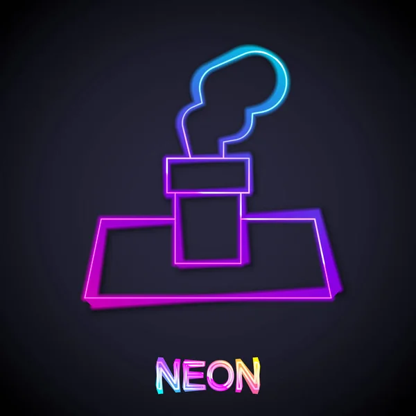 Glödande Neon Linje Jul Skorsten Ikon Isolerad Svart Bakgrund God — Stock vektor