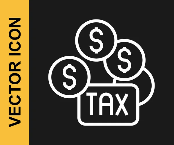 Weiße Linie Steuerzahlung Symbol Isoliert Auf Schwarzem Hintergrund Vektor — Stockvektor