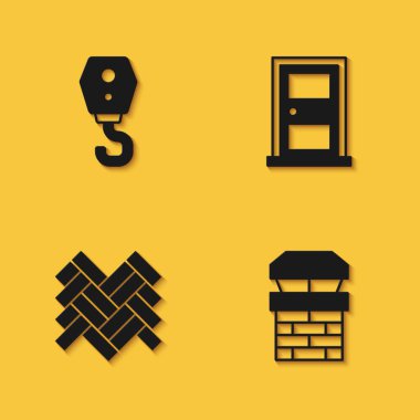 Crane kancasını Chimney Parquet 'e tak ve uzun gölgeli kapalı kapı simgesi. Vektör.