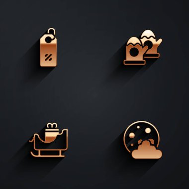 İndirim yüzde eldiveni Noel Baba kızağı ve uzun gölgeli gece ikonu olarak ayarla. Vektör.