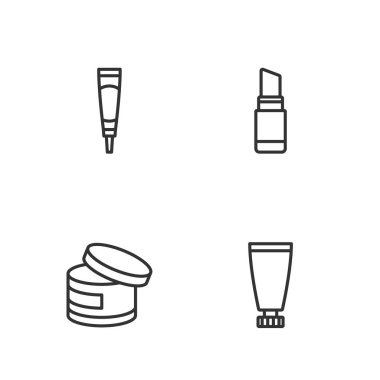 Krem ya da losyon kozmetik tüpü ve ruj simgesini ayarla. Vektör.