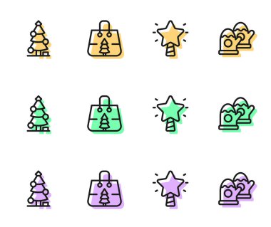 Noel yıldızı ağaç torbası ve eldiven ikonu. Vektör.