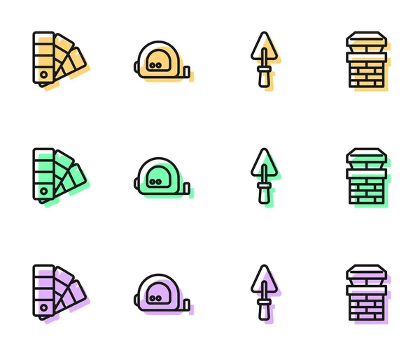 Set Line Trowel Color Palette Guide Roulette Construction Chimney Icon — Διανυσματικό Αρχείο