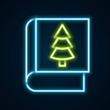 Parlayan neon çizgisi noel kitabı kapağı ya da broşür şürü simgesi siyah arka planda izole edilmiş. Mutlu Noeller ve mutlu yıllar. Renkli taslak konsepti. Vektör