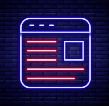 Parlayan neon hattı reklam simgesi tuğla duvar arka planında izole edildi. Pazarlama ve tanıtım süreci kavramı. İlgili reklamlar. Sosyal medya reklamcılığı. Renkli taslak konsepti. Vektör