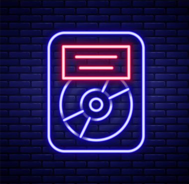 Duvarda izole edilmiş çerçeve simgesinde parlayan neon hat CD disk ödülü. Modern tören. En çok satan. Müzik kupası. Renkli taslak konsepti. Vektör.