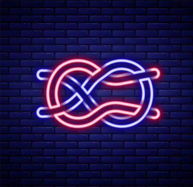 Parlayan neon çizgisi. Duvarın arka planında izole edilmiş denizci ip düğümleri simgesi. İp düğümlendi. Renkli taslak konsepti. Vektör.