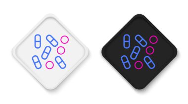 Çizgi Medikal ilaç şişesi biyohack ikonu beyaz arka planda izole edildi. Eczane biyokorsanlığı. Renkli taslak konsepti. Vektör.