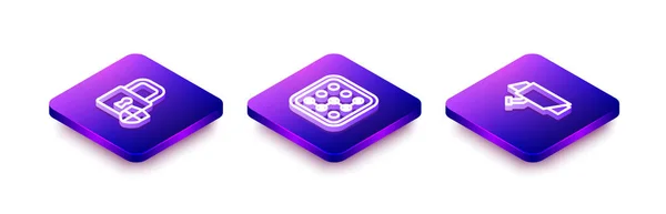 Set Isometric Line Shield Security Lock Graphic Password Protection Security — Stockový vektor