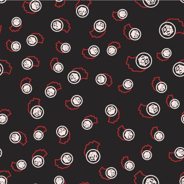 Çizgi Oyun zar simgesi siyah arkaplanda izole edilmiş kusursuz desen. Kumarhane kumarı. Vektör.