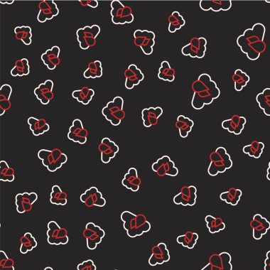 Yağmur ikonuna sahip çizgi bulutu siyah arka planda izole edilmiş pürüzsüz desen. Yağmur damlaları ile yağmur bulutu yağışı. Vektör.