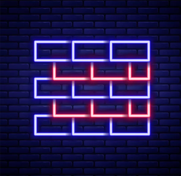 Glowing Neon Line Bricks Icon Isolated Brick Wall Background Colorful — Stok Vektör