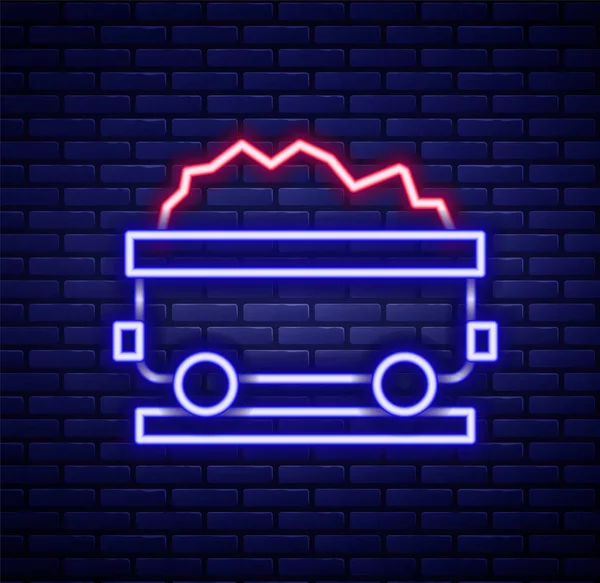Glowing Neon Line Coal Train Wagon Icon Isolated Brick Wall —  Vetores de Stock
