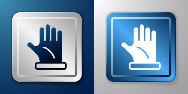 Beyaz Arıcı eldiven ikonu mavi ve gri arkaplanda izole edildi. Gümüş ve mavi kare düğme. Vektör.