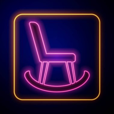 Parlayan neon koltuğu simgesi siyah arkaplanda izole edildi. Vektör.