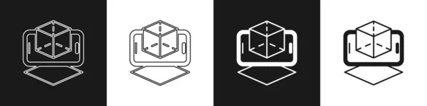 Définir Icône Modélisation Isolé Sur Fond Noir Blanc Réalité Augmentée — Image vectorielle