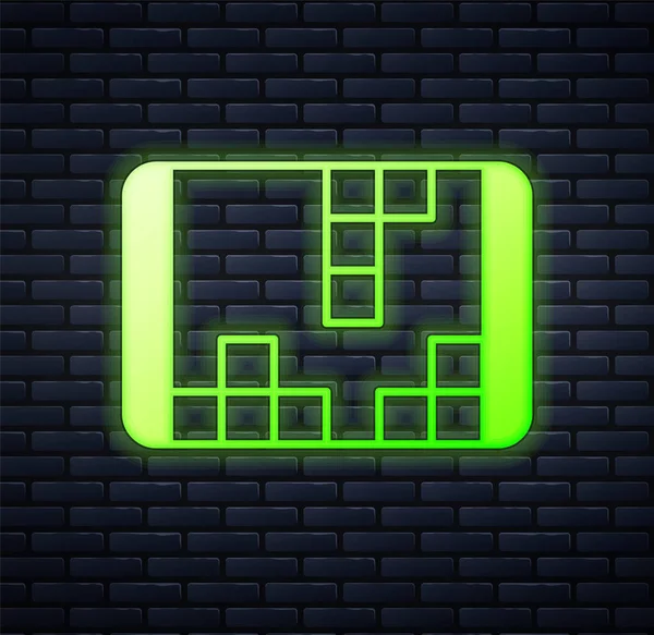 Glowing Neon Portable Video Game Console Icon Isolated Brick Wall — Stock Vector