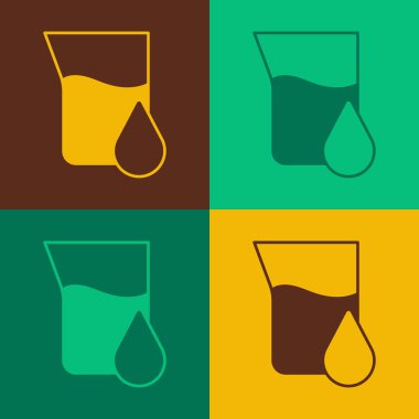 Pop Art Petrol test tüpü ikonu renk arkaplanında izole edildi. Komiklik şişesi ve düşen damla. Vektör.