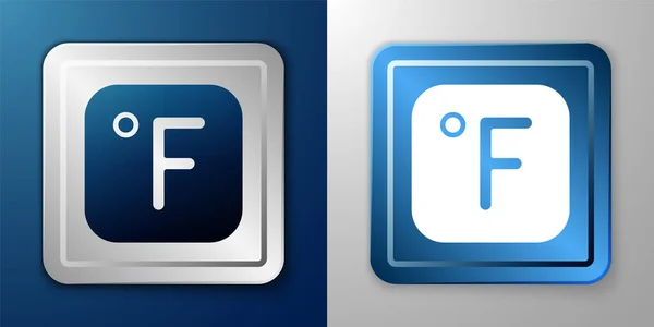 White Fahrenheit Icon Isolated Blue Grey Background Silver Blue Square — Wektor stockowy