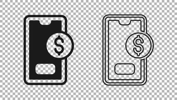 Black Smartphone Dollar Symbol Icon Isolated Transparent Background Online Shopping — 스톡 벡터