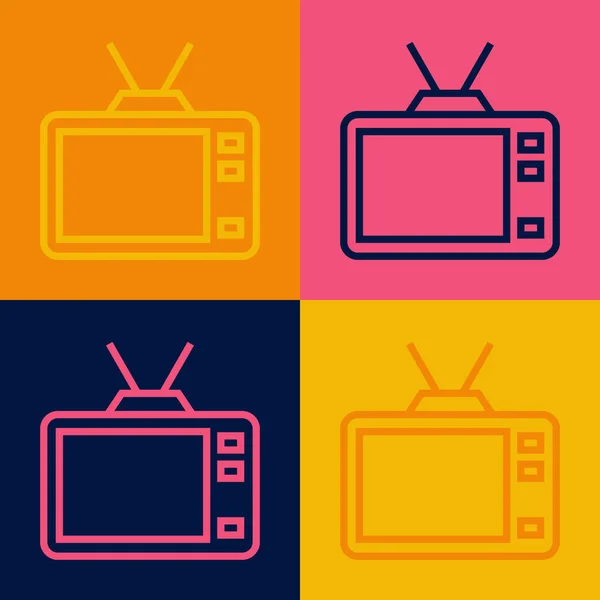 Pop Art Linie Retro Symbol Isoliert Auf Farbigem Hintergrund Fernsehzeichen — Stockvektor