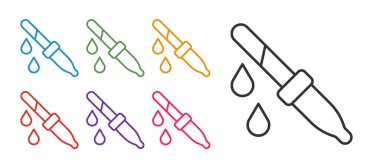 Beyaz arkaplanda Pipette simgesini ayır. Tıbbi elementler, kimya laboratuarı ekipmanları. Tıp sembolü. Simgeleri renklendirin. Vektör.