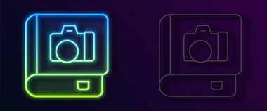 Parlayan neon çizgisi Fotoğraf albüm galerisi simgesi siyah arkaplanda izole edildi. Vektör.