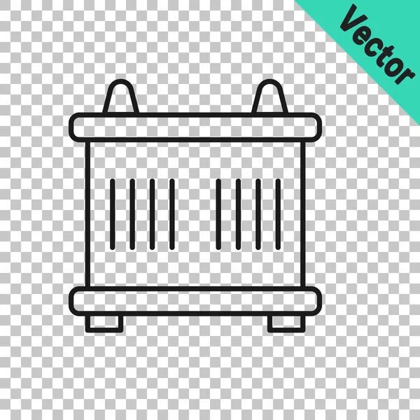 Black Line Container Icon Isolated Transparent Background Crane Lifts Container — Vector de stock
