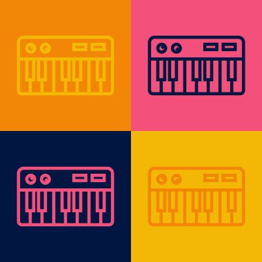 Pop Art Line Müzik Sentezleyici simgesi renk arkaplanında izole edildi. Elektronik piyano. Vektör.