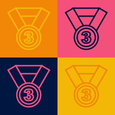 Pop Sanat Çizgisi Madalyası ikonu renk arkaplanında izole edildi. Kazanan sembol. Vektör.