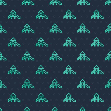 Yeşil çizgi Slayt oyun alanı simgesi mavi arkaplanda izole edilmiş pürüzsüz desen. Çocuklar kayar. Vektör.